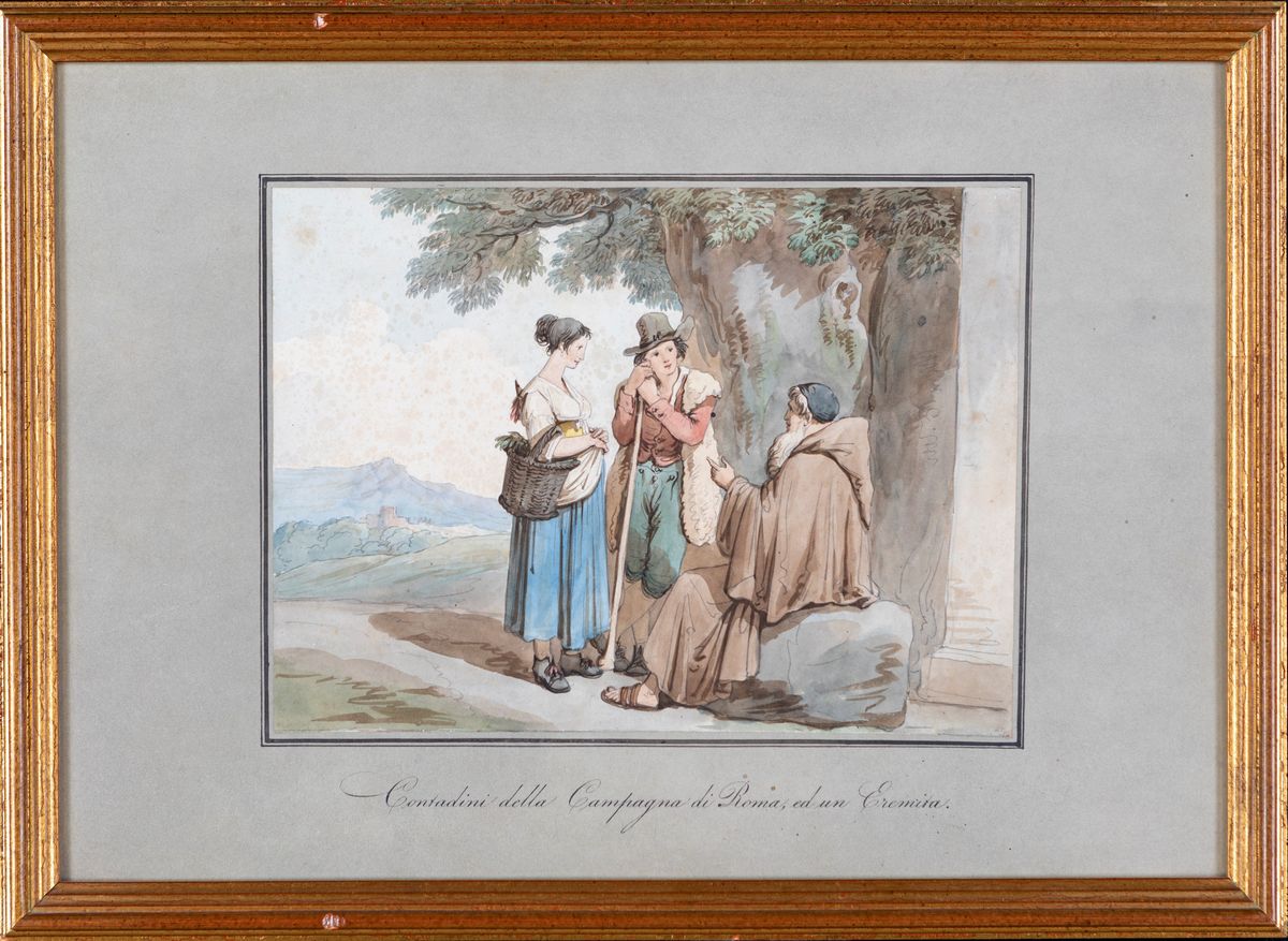 Bartolomeo Pinelli - A) Donna di Frascati ed un Eremita B) Contadini della Campagna di Roma ed un...