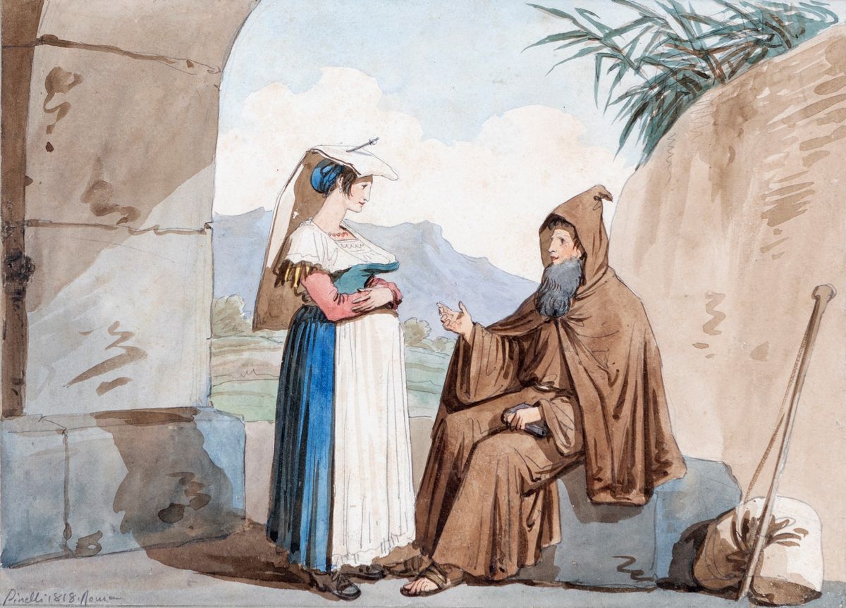 Bartolomeo Pinelli - A) Donna di Frascati ed un Eremita B) Contadini della Campagna di Roma ed un...