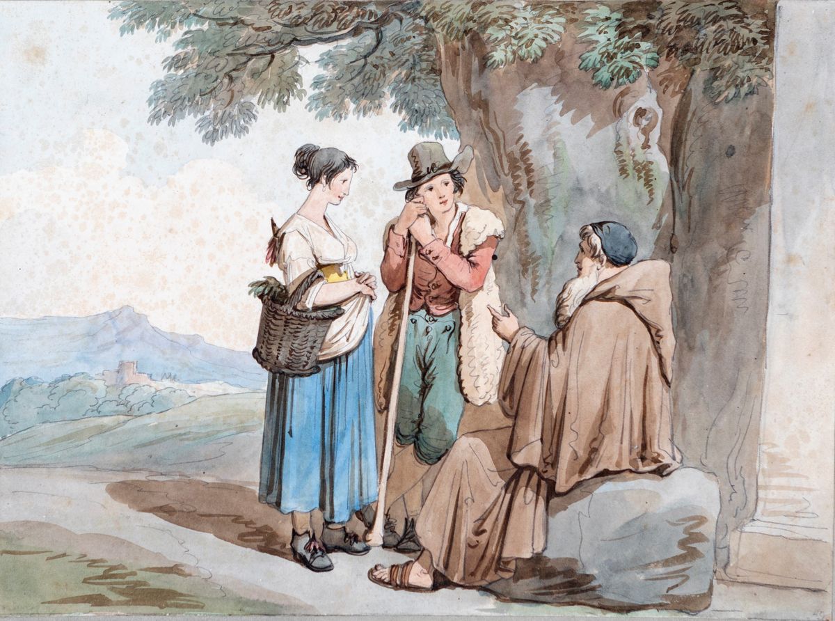 Bartolomeo Pinelli - A) Donna di Frascati ed un Eremita B) Contadini della Campagna di Roma ed un...