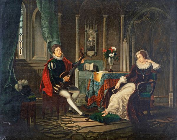 Scuola austriaca del XIX secolo - Suonatore e dama