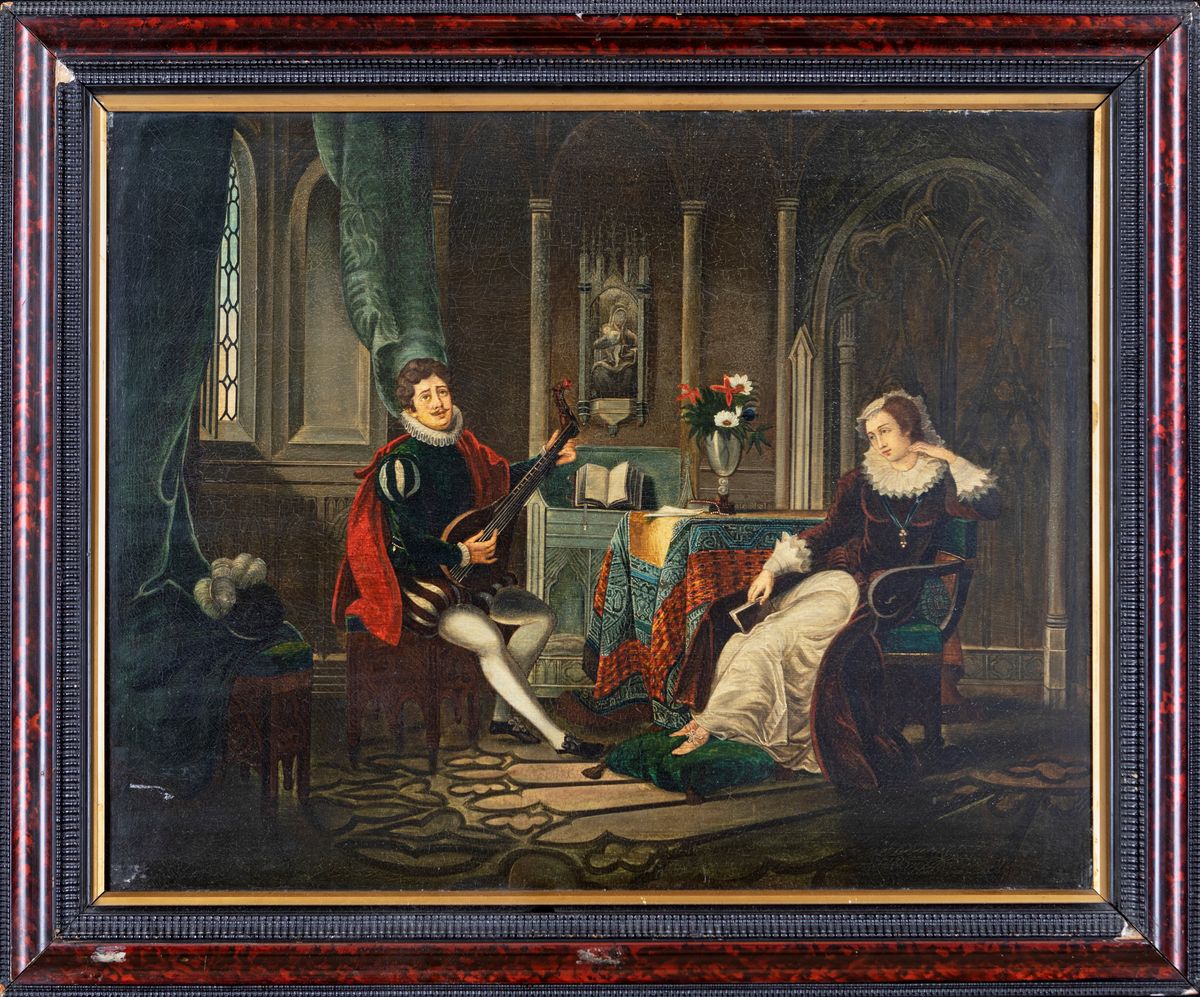 Scuola Austriaca del XIX Secolo - Suonatore e Dama