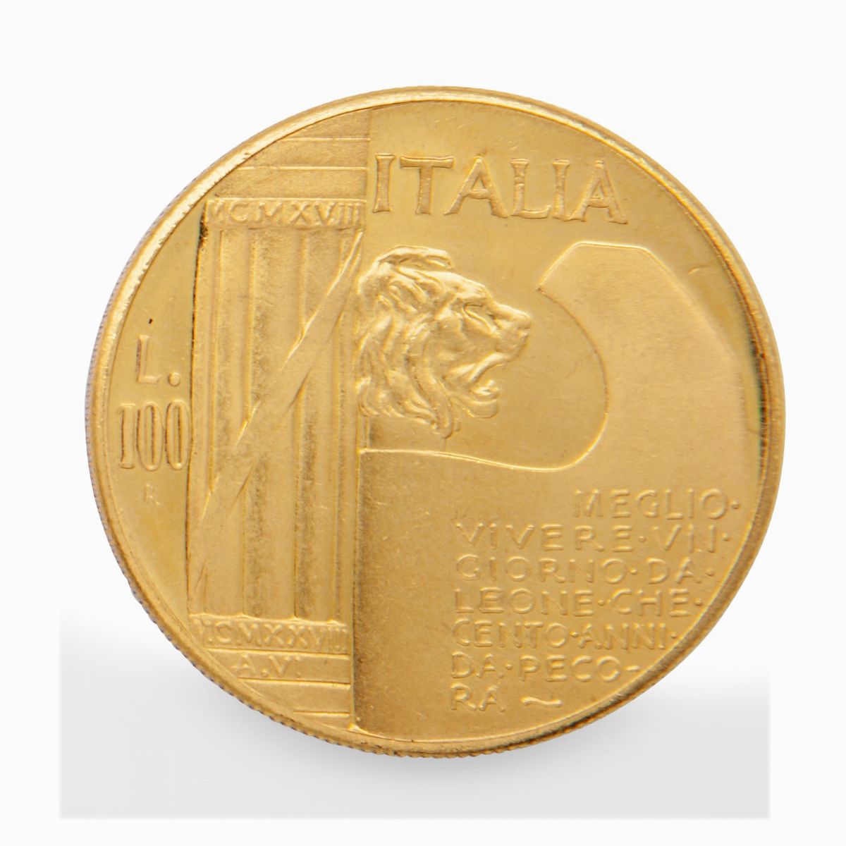 Moneta, Emissione Commemorativa del Fascio in Oro Giallo, R. Bosi