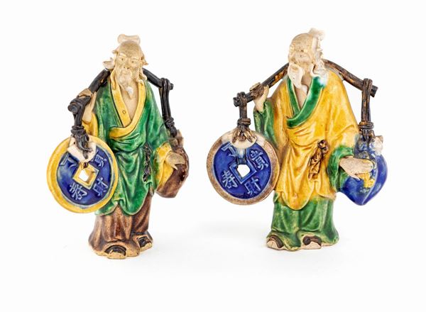 Due figure in terracotta invetriata, Cina, XX secolo  - Asta Arte Orientale - Casa d'Aste Arcadia