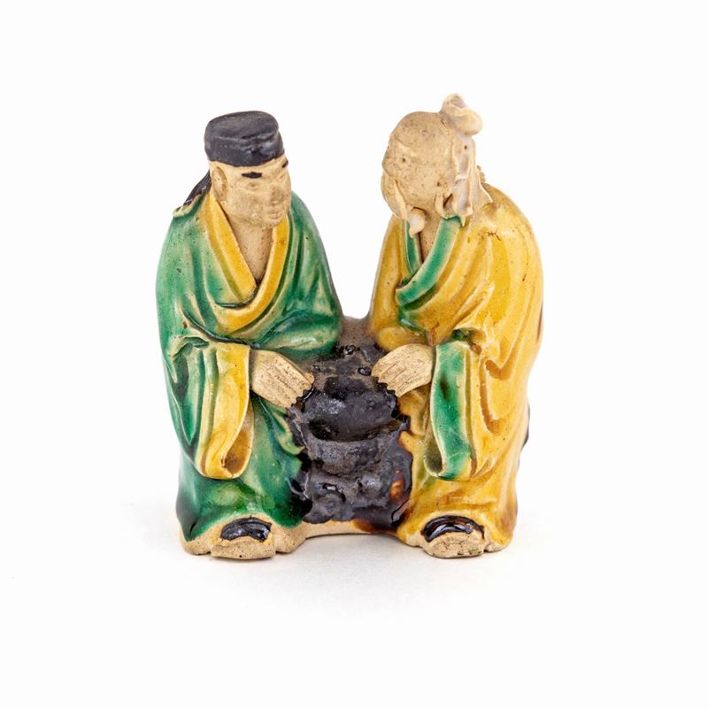 Piccolo Gruppo in Terracotta Invetriata, Cina, XX Secolo