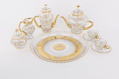 Servizio Tete À Tete in Vetro Decorato a Mano con Smalti Policromi e Oro 24 Kt