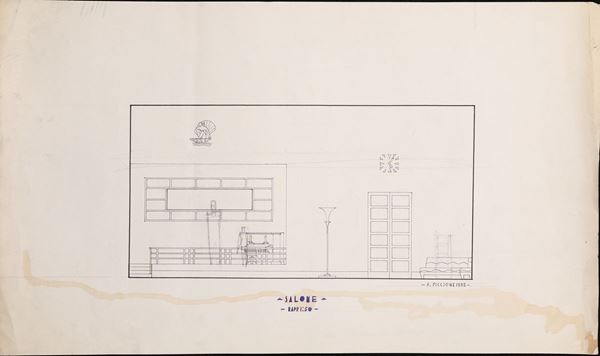 A. Piccione : Progetto Architettonico (Salone)  (1932)  - Matita e pennarello su carta - Asta Asta a Tempo - Arte Moderna e Contemporanea - Grafica e Disegni - Casa d'Aste Arcadia