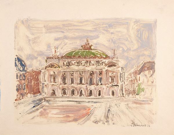 Carlo Quaglia : Parigi (Place de l&#39;Opera)  (1952)  - Olio su carta - Asta Asta a Tempo - Arte Moderna e Contemporanea - Grafica e Disegni - Casa d'Aste Arcadia