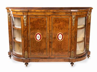 Credenza in Radica con Finiture in Bronzo Dorato, XIX Secolo