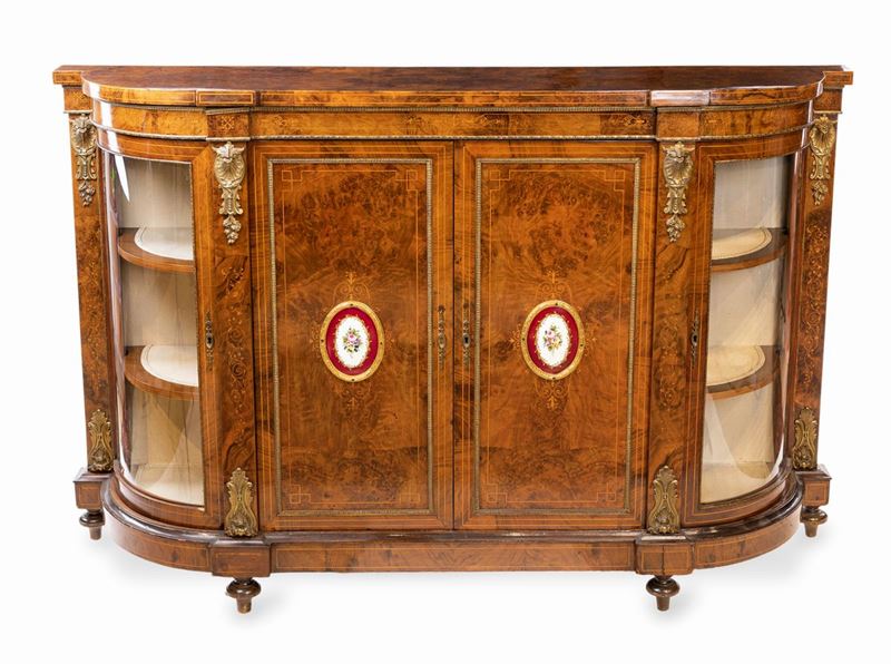 Credenza in Radica con Finiture in Bronzo Dorato, XIX Secolo