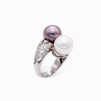 Anello di Linea Contrariè Oro Brillanti e Perle