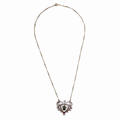 Collana Art Nouveaux in Oro Brillanti e Smeraldo
