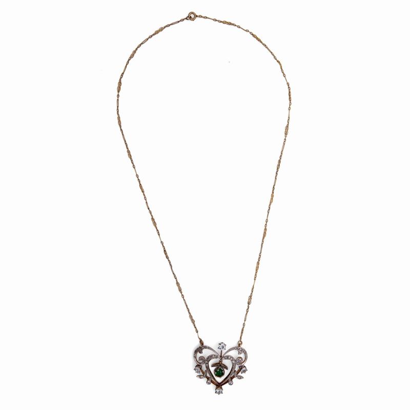 Collana Art Nouveaux in Oro Brillanti e Smeraldo