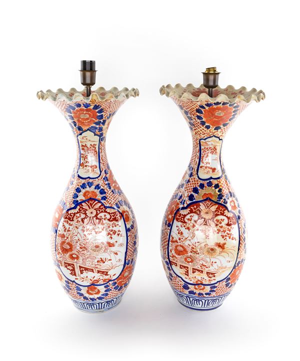 Coppia di vasi in ceramica montati a lampada, Giappone