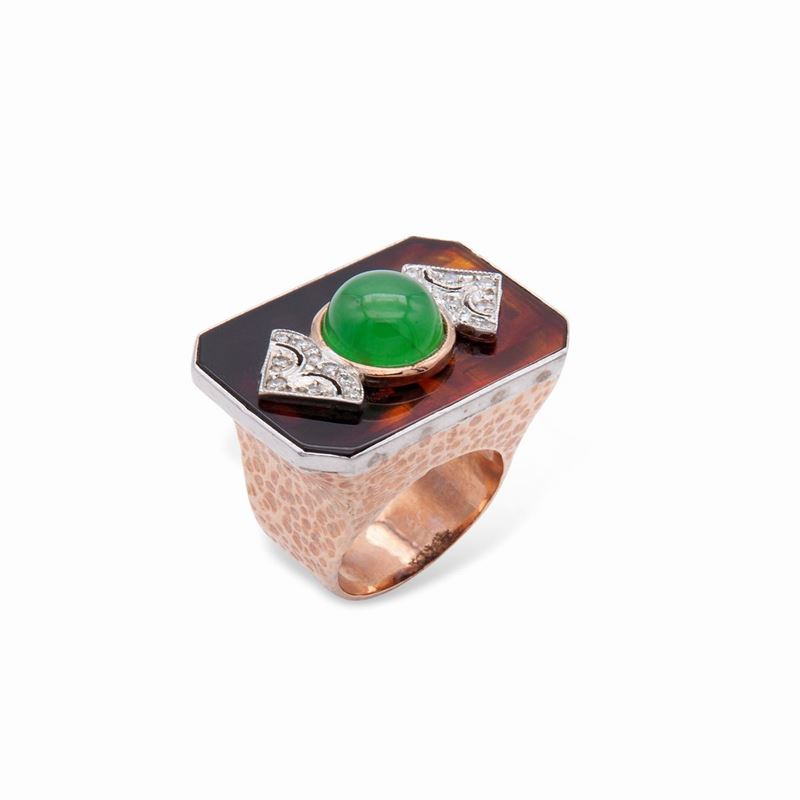 Anello a Ponte con Giada e Brillanti