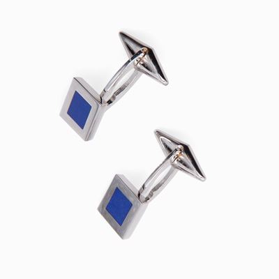 Gemelli in Oro Bianco e Smalto Blu