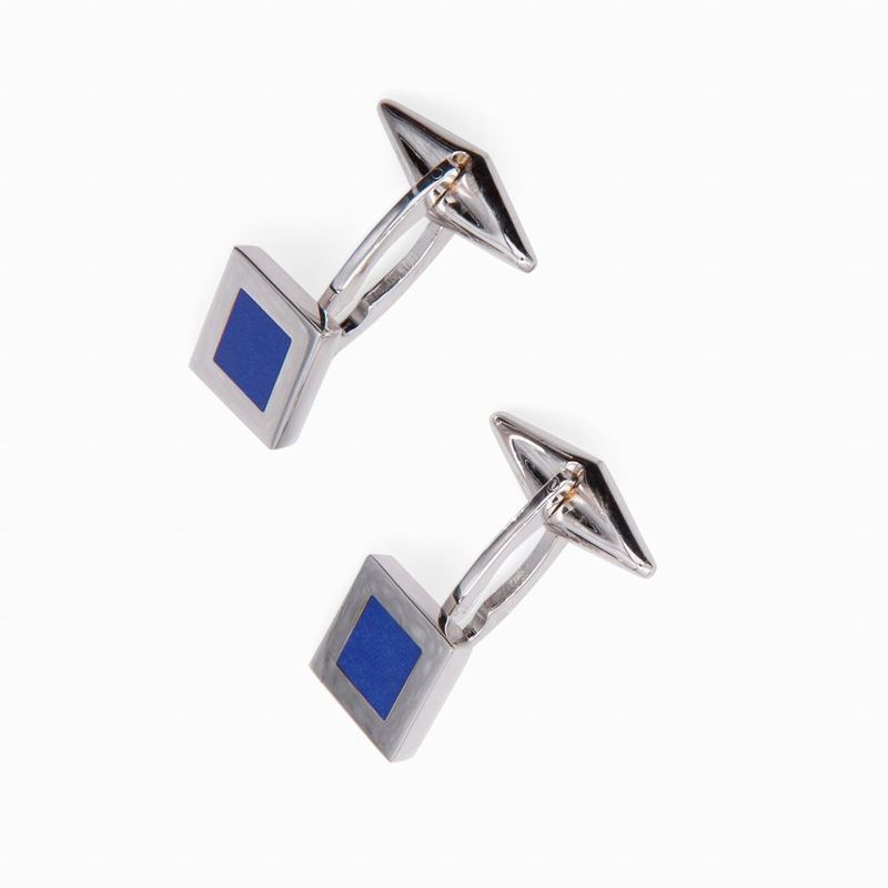 Gemelli in Oro Bianco e Smalto Blu
