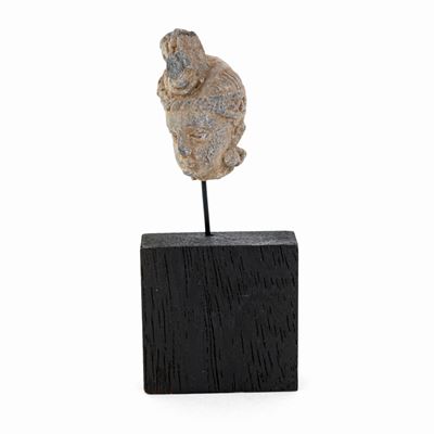Piccola Testa di Buddha in Scisto Grigio, Arte del Gandhara