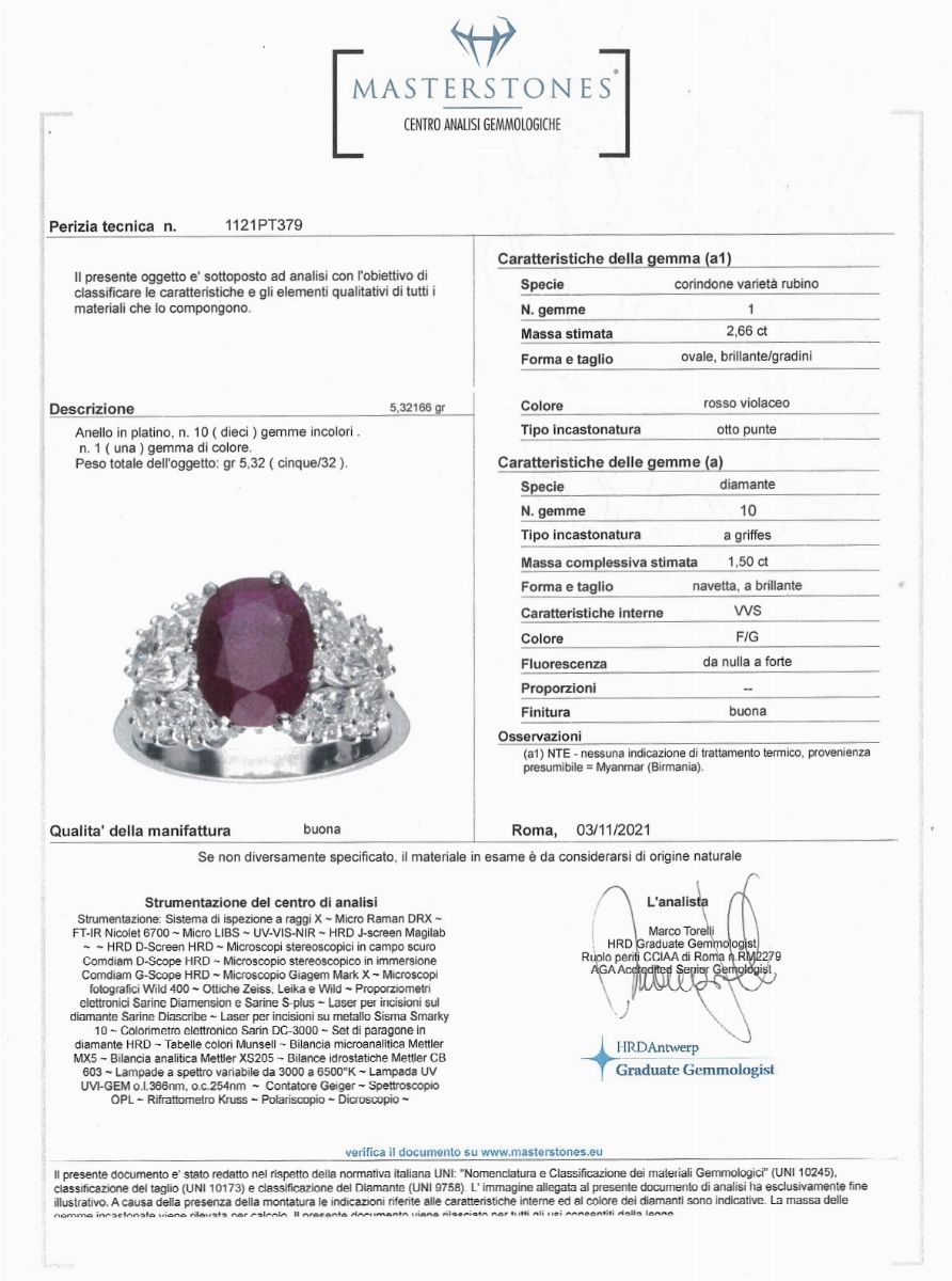 Anello in Oro, Rubino e Brillanti a Navette