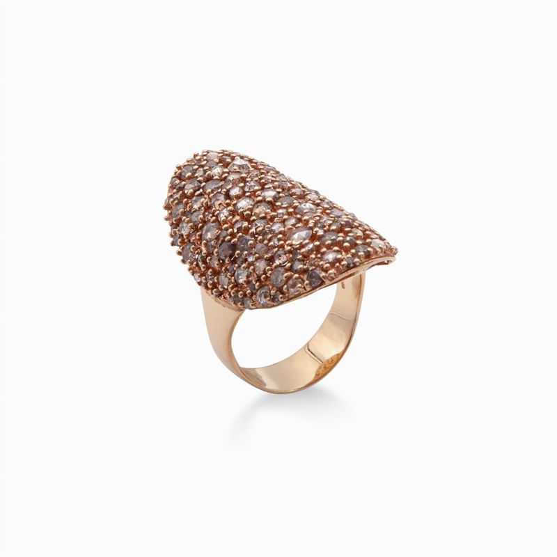 Anello a Spola in Oro, Brillanti e Brillanti Fancy