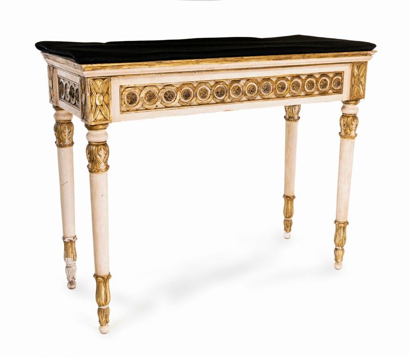 Console in Legno Laccato Bianco e Oro, XIX Secolo