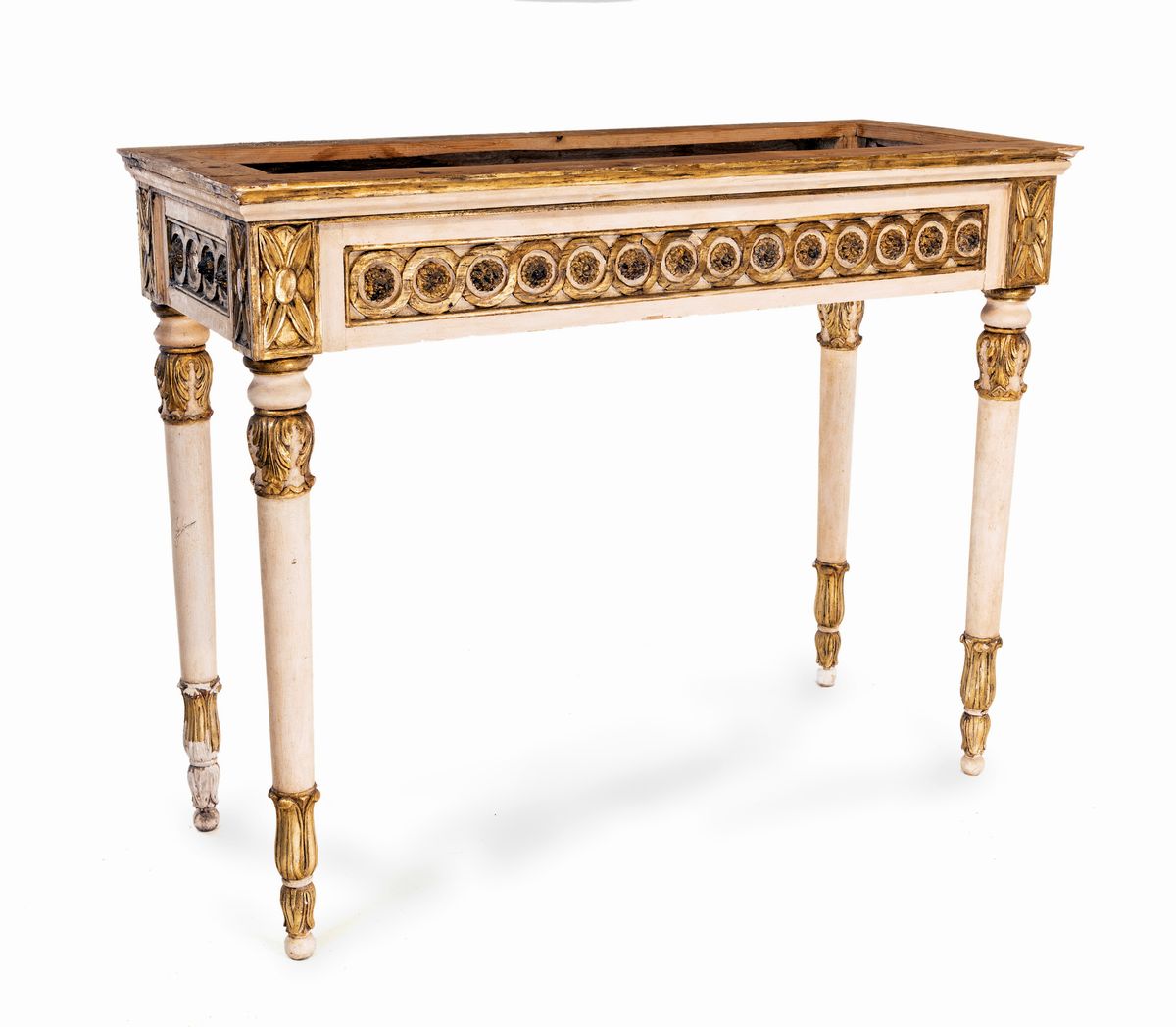 Console in Legno Laccato Bianco e Oro, XIX Secolo