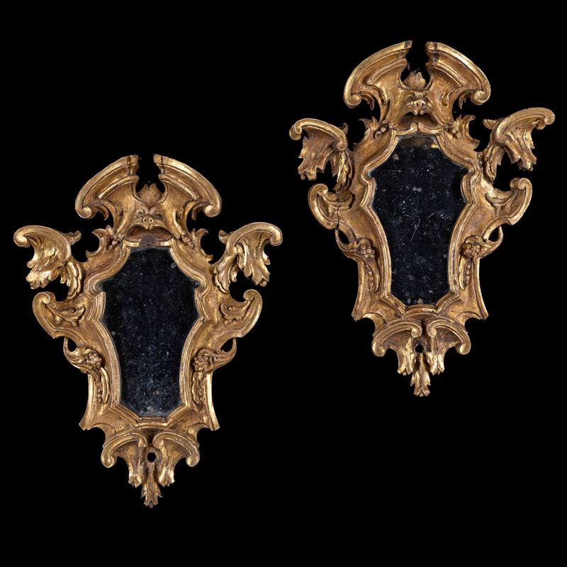Coppia di Specchierine in Legno Dorato, Roma, Fine XVII/inizi XVIII Secolo