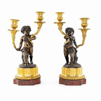Coppia di Doppieri in Bronzo Dorato e Brunito, Fine del XVIII Secolo