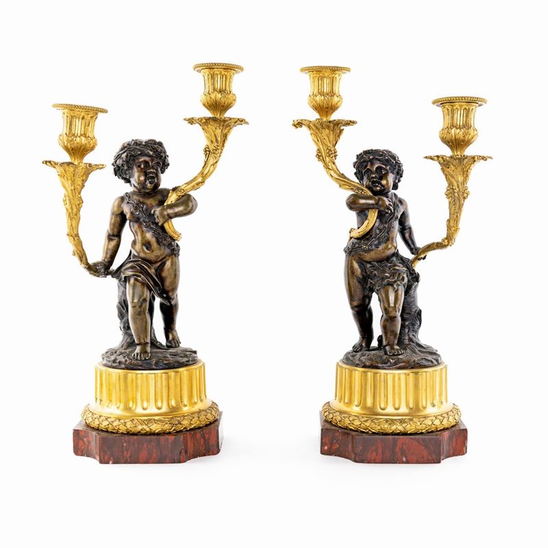 Coppia di Doppieri in Bronzo Dorato e Brunito, Fine del XVIII Secolo