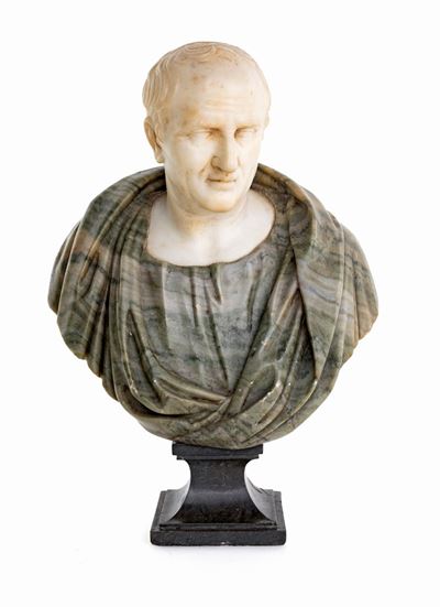 Piccolo Busto di Imperatore Romano in Marmo, XIX Secolo