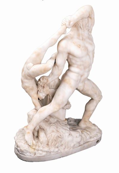 Ercole e Lica in Marmo Bianco, Metà del XIX Secolo