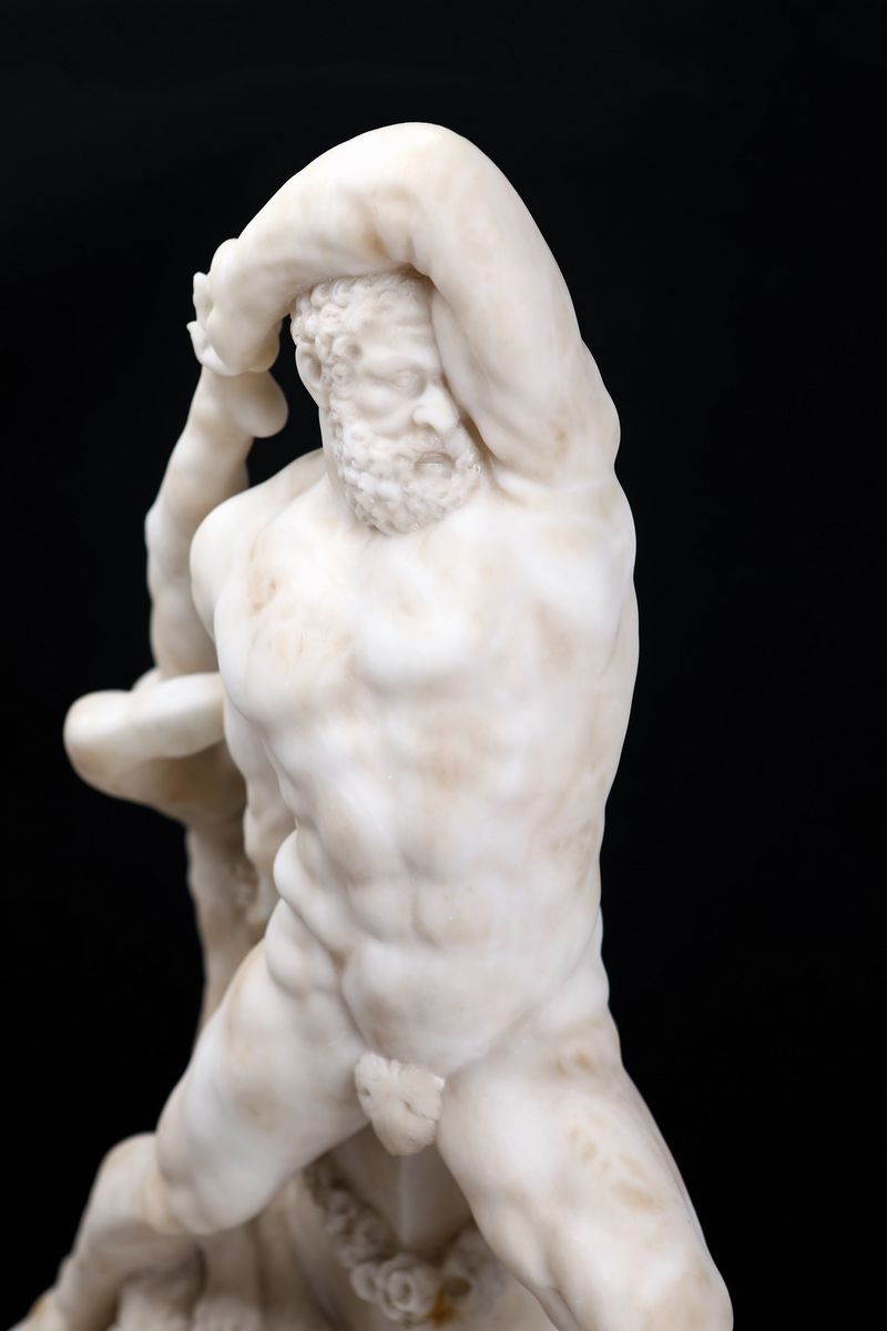 Ercole e Lica in Marmo Bianco, Metà del XIX Secolo