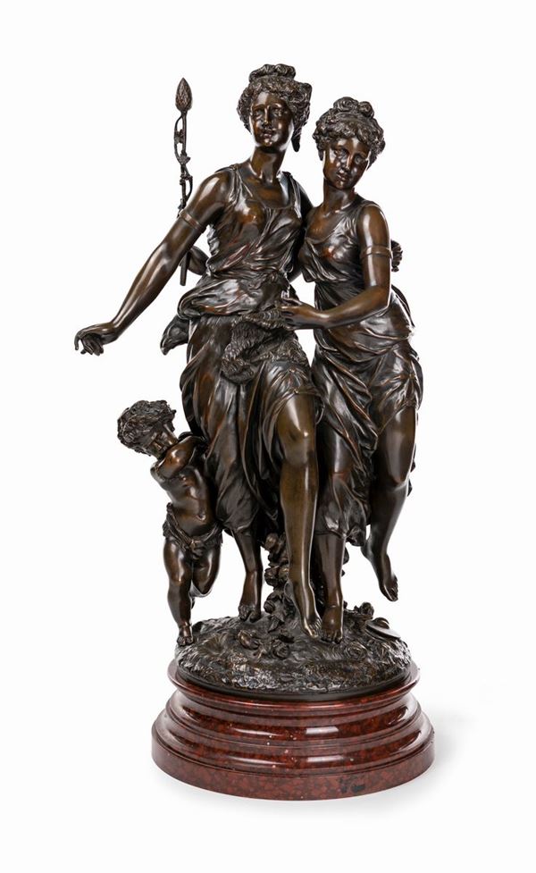 Jean-Jules Salmson - Grande gruppo allegorico in bronzo brunito