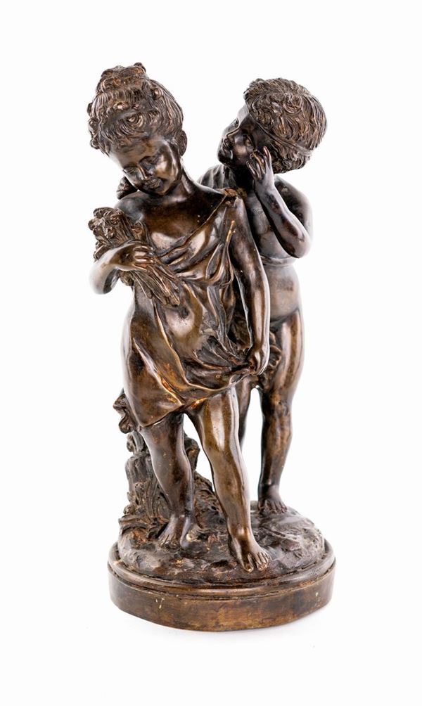 Gruppo scultoreo in bronzo brunito, XIX secolo