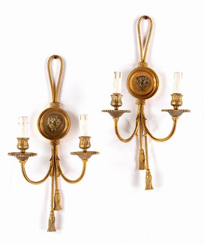 Coppia di Appliques a Due Luci in Bronzo Dorato