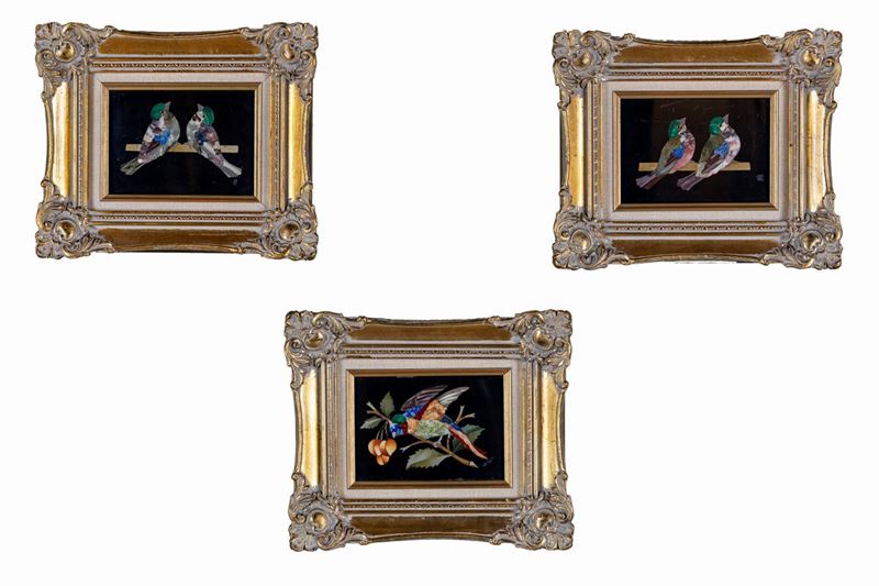 Tre Placchette in Commesso di Marmi e Pietre Dure su Lavagna, Opificio Fiorentino, Seconda Metà d...