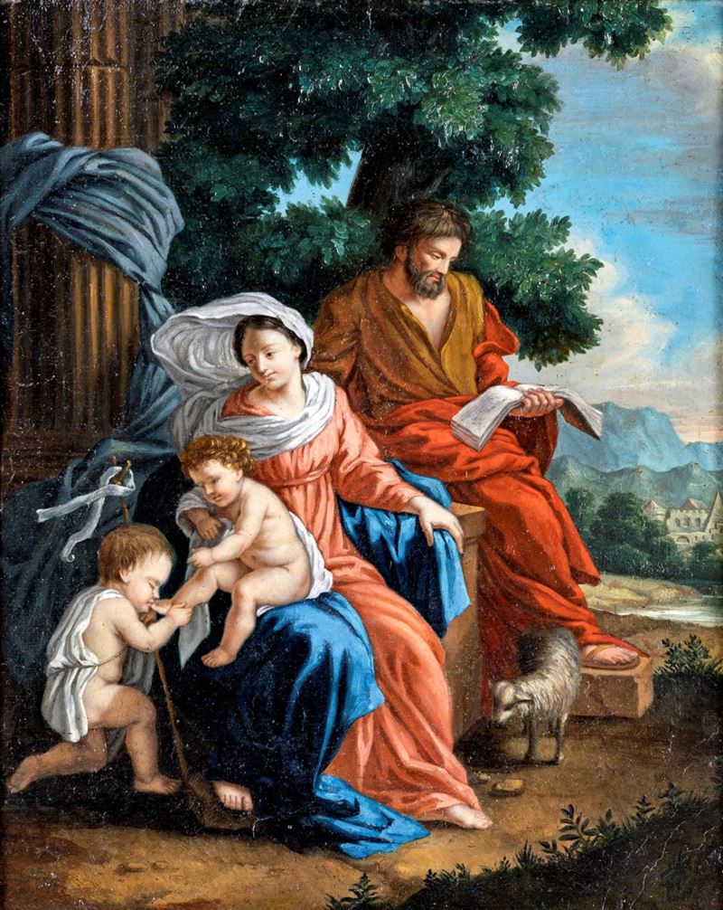 Pittore Romano del XVII Secolo - Sacra Famiglia con San Giovannino