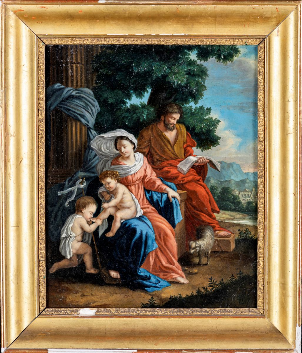 Pittore Romano del XVII Secolo - Sacra Famiglia con San Giovannino