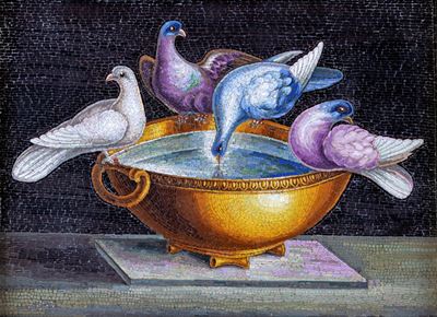 Placca in Mosaico Minuto Raffigurante le Colombe di Plinio, Roma, XIX Secolo