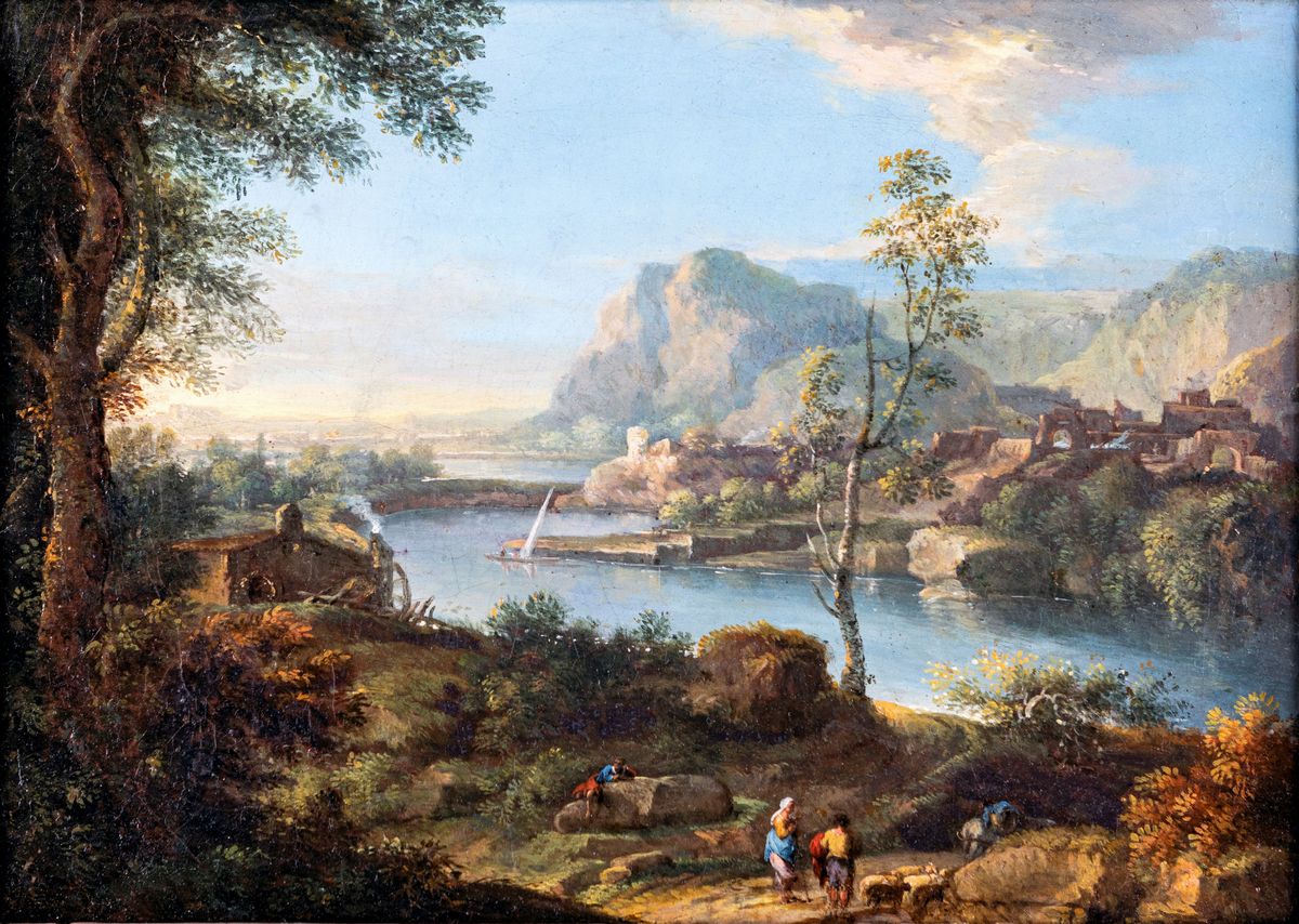Paolo Anesi - Coppia di Vedute con Paesaggi Fluviali