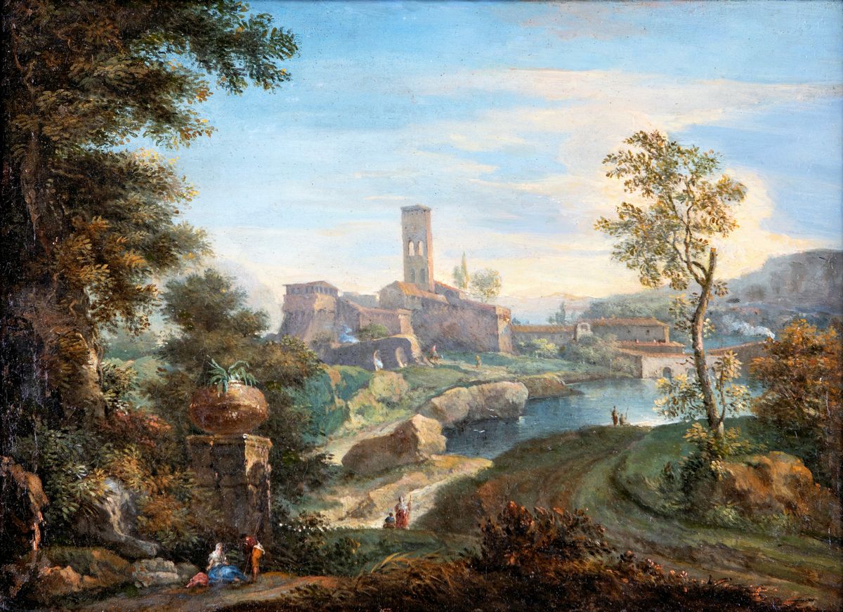 Paolo Anesi - Coppia di Vedute con Paesaggi Fluviali