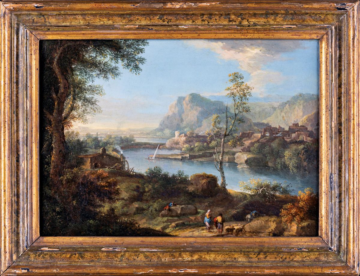 Paolo Anesi - Coppia di Vedute con Paesaggi Fluviali