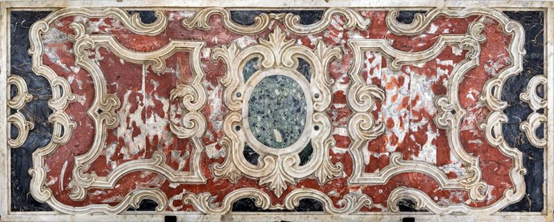 Piano Rettangolare in Marmo Bianco Scolpito, Roma, XVII Secolo