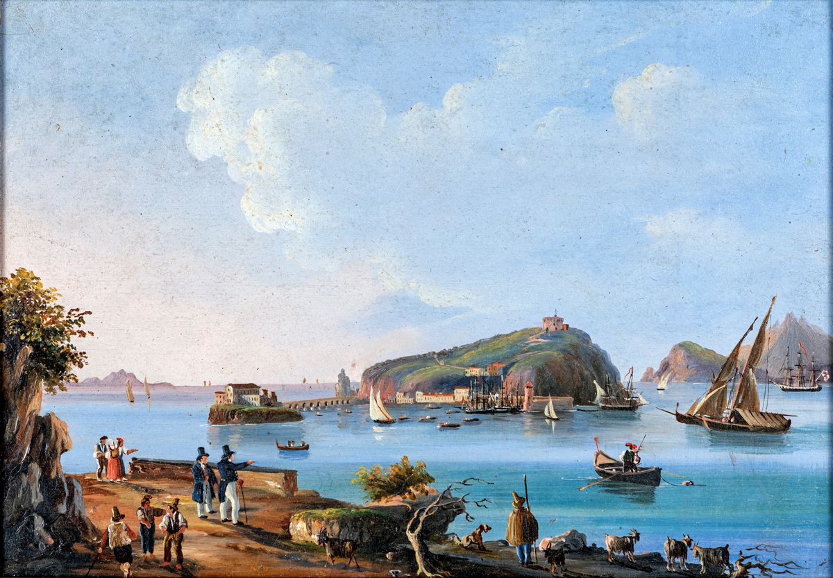 Pittore del XIX Secolo - A) Veduta Dell'isola di Procida B) Veduta del Tempo di Paestum