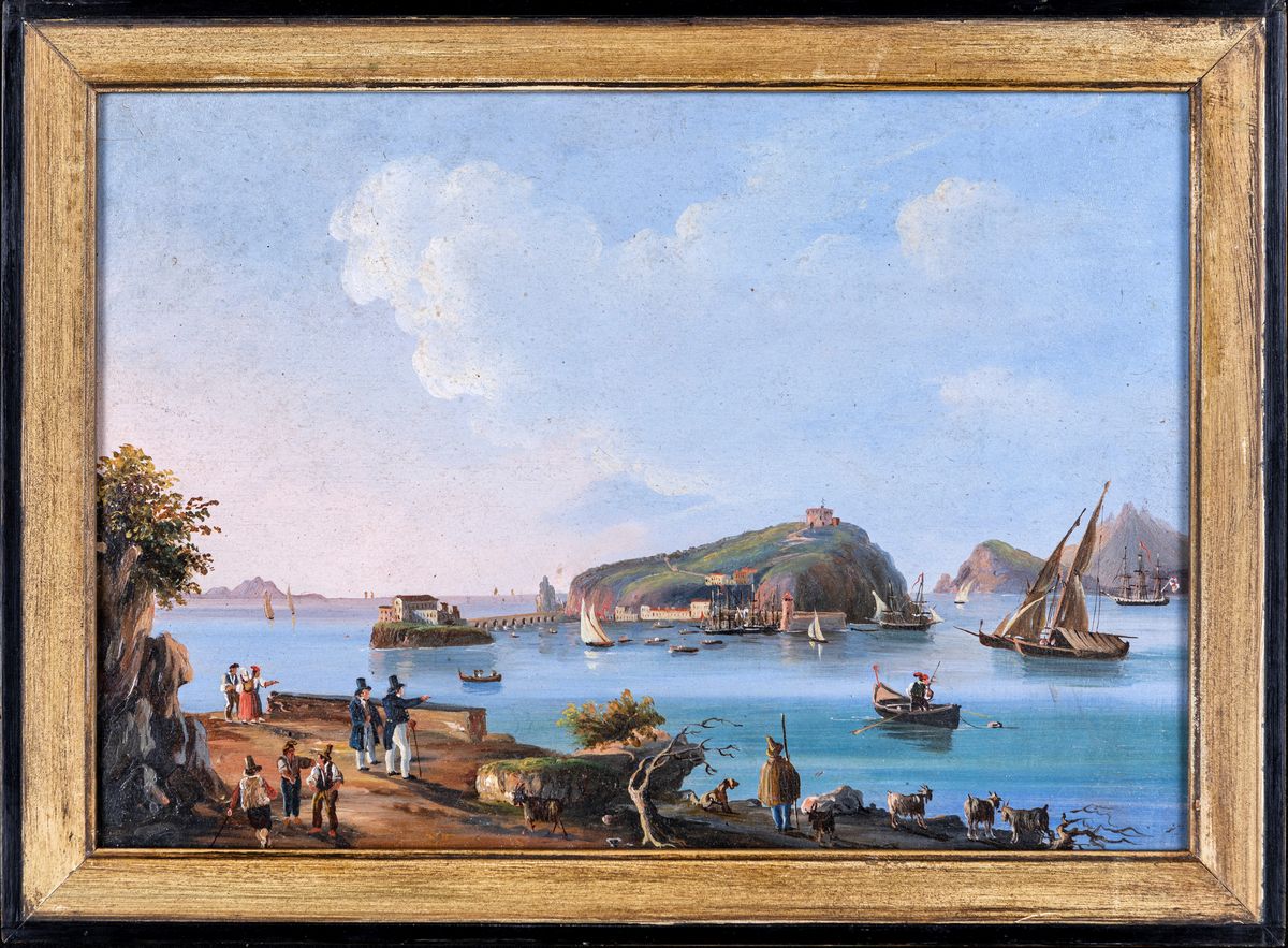 Pittore del XIX Secolo - A) Veduta Dell'isola di Procida B) Veduta del Tempo di Paestum