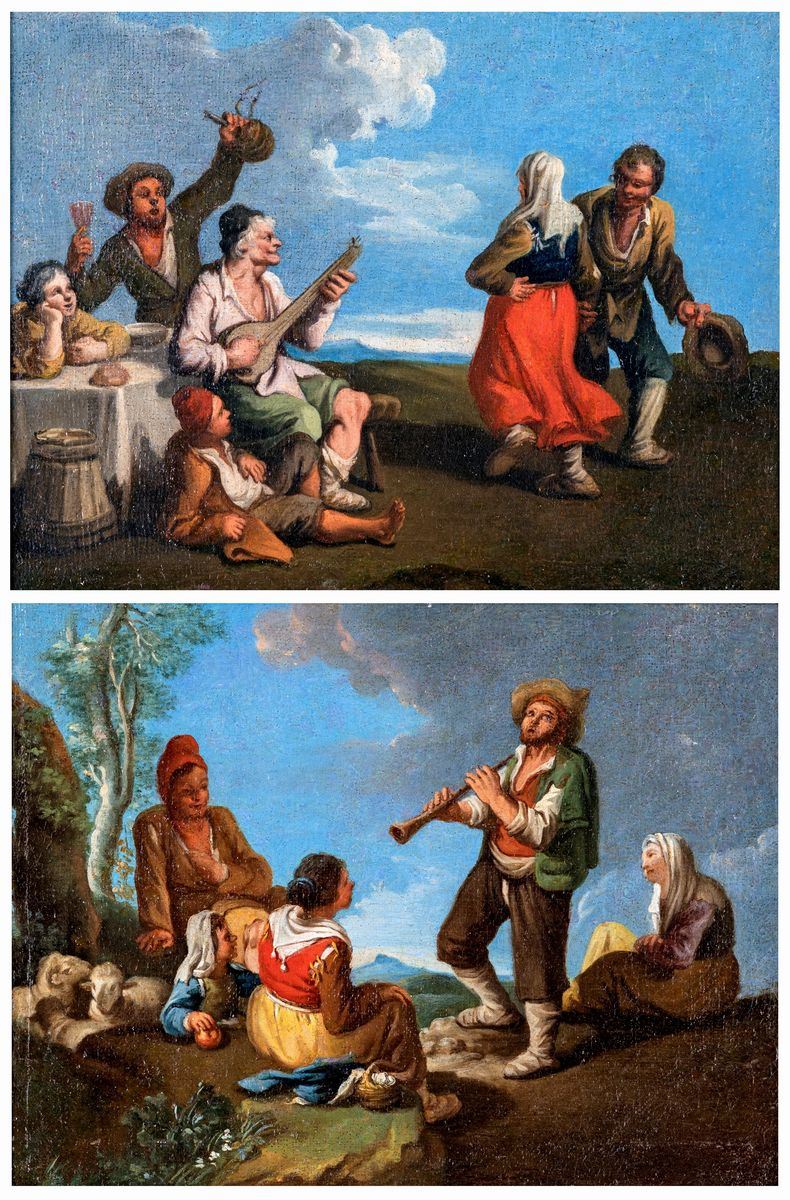 Scuola Veneta del XVIII Secolo - Coppia di Scene di Genere