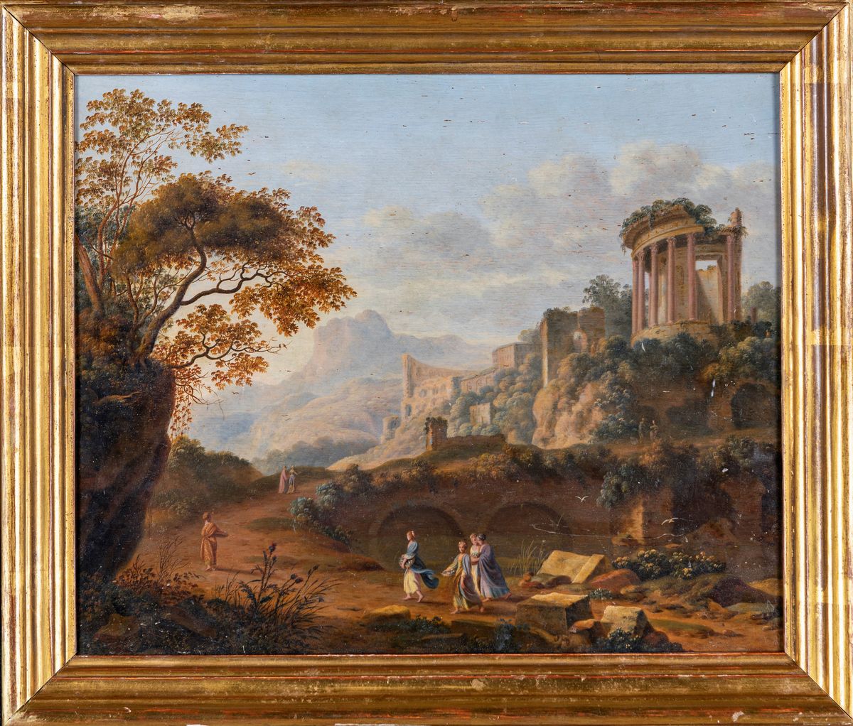 Scuola Francese del XVIII Secolo - Veduta di Paesaggio con Tempio