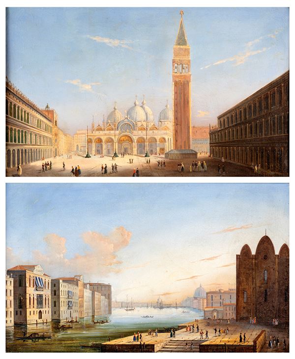 Scuola veneta del XIX secolo - Coppia di vedute di Venezia