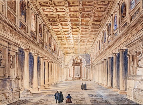 Ippolito Caffi - Veduta dell'interno della Basilica di Santa Maria Maggiore