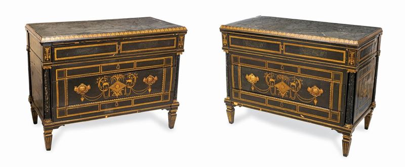 Coppia di Cassettoni Neoclassici in Legno Ebanizzato, Lombardia, Fine del XVIII Secolo