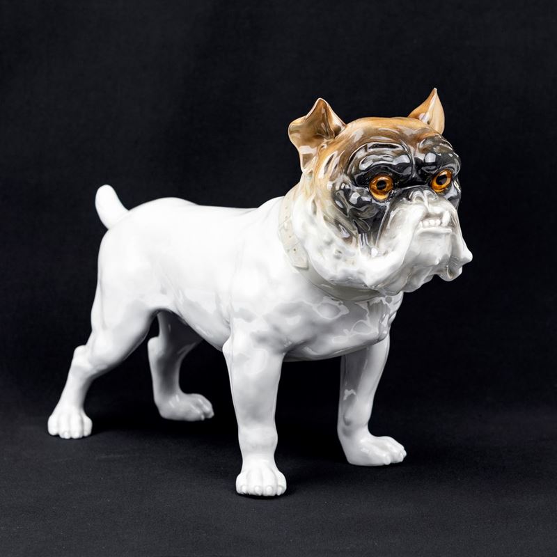 Bulldog Inglese in Porcellana Bianca